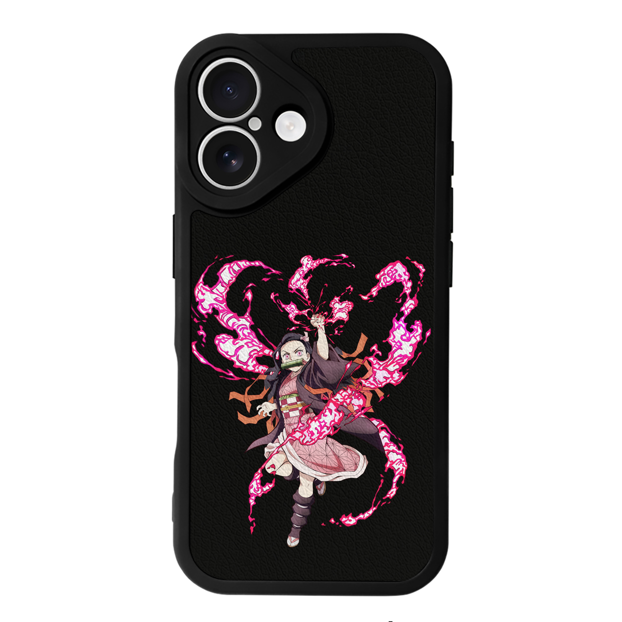 （画像用） 鬼滅の刃（きめつのやいば）竈門 禰󠄀豆子／かまど ねずこ Kamado Nezuko 【iPhone 16シリーズ対応】シリコンスマホケース（レザー調） 材質：シリコン